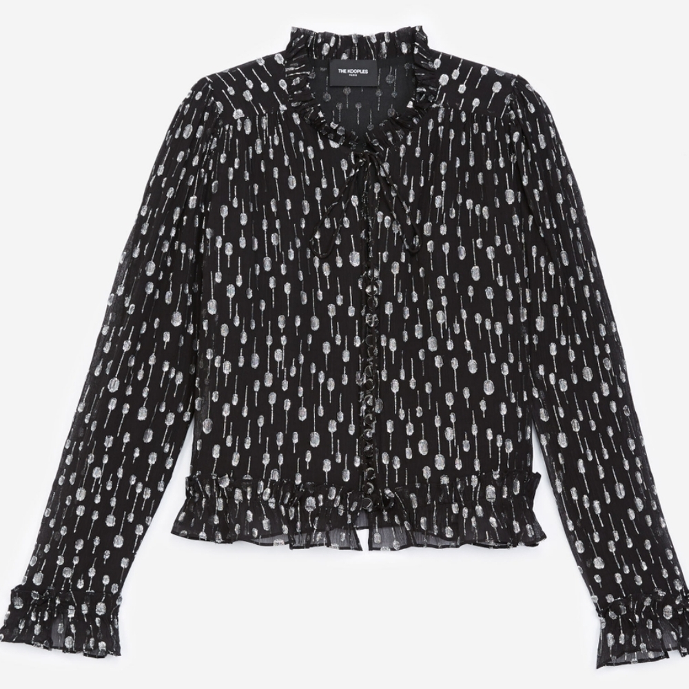 The Kooples black silver print lined button up blouse